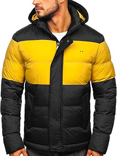 BOLF Hombre Chaqueta acolchada De Invierno con Capucha Cierre de Cremallera y de Botones Estilo Diario 1975 Negro L [4D4]