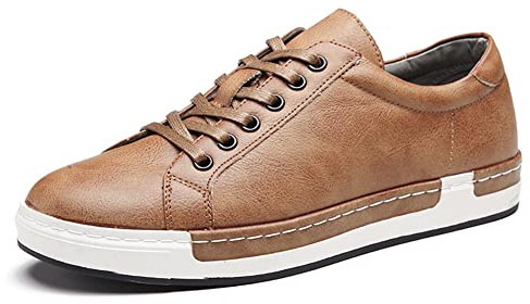 Asifn Herren Leder Casual Skateboard Schuhe Mode Lace Up Loafers Anti-Rutsch-Flats Trendy Business Bequeme Turnschuhe（Gelb,48 EU
