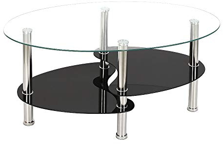 Flyelf Beistelltisch Skandinavisch Mit Zeitungsständer und ovalem Glasdeckel für Wohnzimmer, Cafeteria, Büro (Transparent)