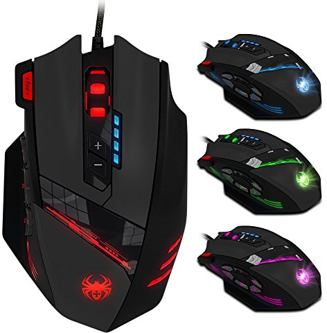 zelotes Gaming Mouse,4000 DPI,12 Programmable Buttons,8 Weight Blocks,RGB Backlit,Ergonomic Design,USB Optical Wired Mouse Mice for Laptop,PC,Mac,Black