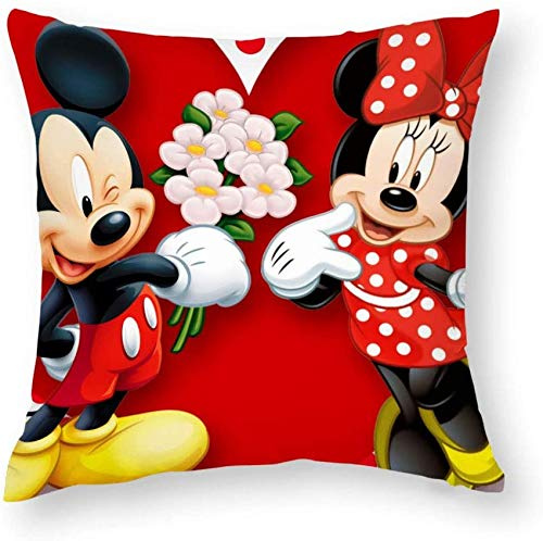Giftme Minnie Mouse Mickey Cushion Cover for Bedroom/Sofa/Car, 45 Cm X 45 Cm Linen Throw Pillow