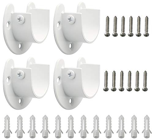 SAYAYO Kleiderstangen Halterung Stangenhalterung Edelstahl Verstellbar für Kleiderstangen mit 28mm Durchmesser Rundrohr Halterung Weiß für Kleiderschrank, Balkon, Badezimmer, EFL8001UW-4P-FR