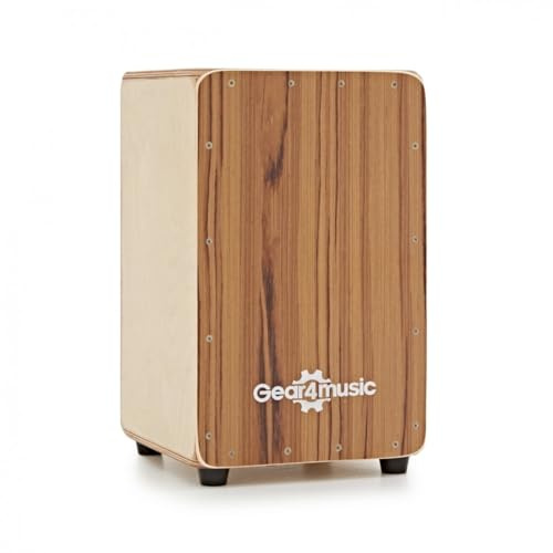 Cajon compact par Gear4music avec coussin de siège et housse en teck | Corps en hêtre avec fils internes réglables, son claqué et lumineux, idéal pour le busking et le flamenco