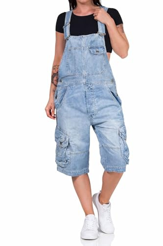 Jet Lag Damen Latzhose Overall Cargo Shorts mit Brusttasche TO3 denim bleached M