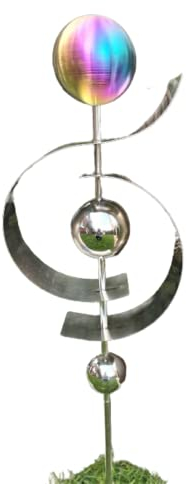 Jürgen Bocker Garten-Ambiente Gartenstecker Skulptur Jupiter 100 cm aus Edelstahl matt gebürstet mit obere Kugel Edelstahl Rainbow matt gebürstet