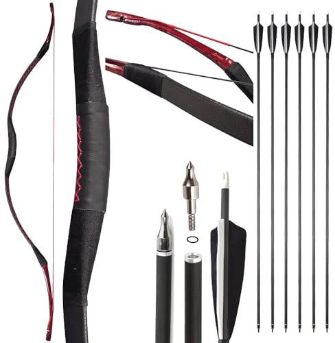 SHARROW Traditioneller Bogen Set 25-55lbs Recurve Bogen Set Reiterbogen Langbogen Bogenschießen Set Handgemacht Holzbogen Sportbogen Jagdbogen für Erwachsene und Anfänger (Typ 5, 30Lbs)
