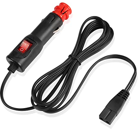 GINTOOYUN 142.5 Inch Car Refrigerator Cable with Push Button Switch 12V/24V DC 2 Pin to Cigarette Lighter Plug Cable for Car Cooler Cooling Box