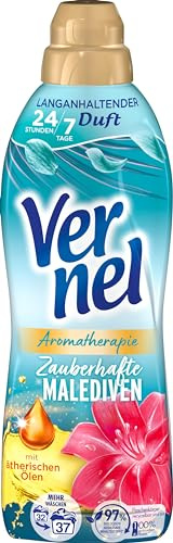 Vernel Aromatherapie Zauberhafte Malediven Weichspüler (32 Waschladungen), langanhaltender Wäscheduft mit ätherischen Ölen für 24/7 Frische, recycelbare Flasche
