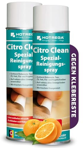 HOTREGA Citro Clean Spezial-Reinigungsspray 1000 ml | Kleberesteentferner | Beseitigt Silikon, Fett, Öl, Teer oder Harz | Mit Orangenterpenen & Citrusduft | Für Werkstatt, Haushalt und Garten