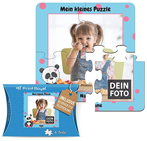 Fotopuzzle aus Holz für Kinder mit Name und Foto Puzzle selbst gestalten - Mein kleines Puzzle mit Panda, Kinderpuzzle | 19 x 19 cm, 4 Teile in Kartonverpackung