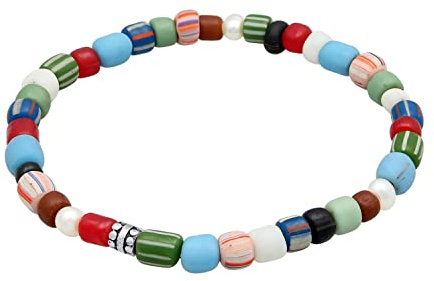 Kuzzoi Buddha Herren Armband elastisch aus Süßwasserperlen (5 mm) | mit oxidierten 925 Silber Elementen und Glas Beads Männer Perlenarmband Länge 19-23 cm