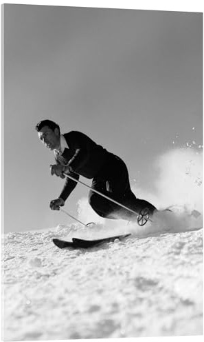 Posterlounge Vintage-Skifahrer auf der Piste Acrylglasbild von Vintage Ski Collection 70 x 100 cm Schwarz-Weiß Wandbilder Wanddeko