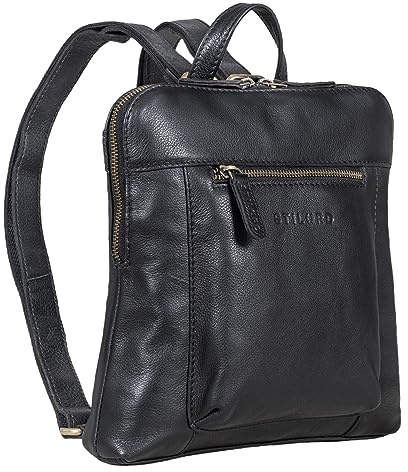STILORD Marlene Leder Rucksack Damen Elegant Rucksackhandtasche Damen Cityrucksack Vintage Handtasche Daypack Echtleder Damen Rucksack Modern Farbe:schwarz