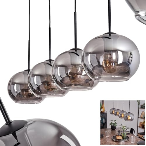 HOFSTEIN Hängeleuchte Apedo, 4-flammige Hängelampe aus Metall/Glas in Schwarz/Rauchfarben, moderne Pendelleuchte im Retro/Vintage-Design, Schirme Ø 20 cm, E27, Esszimmer, Küche, Wohnzimmer