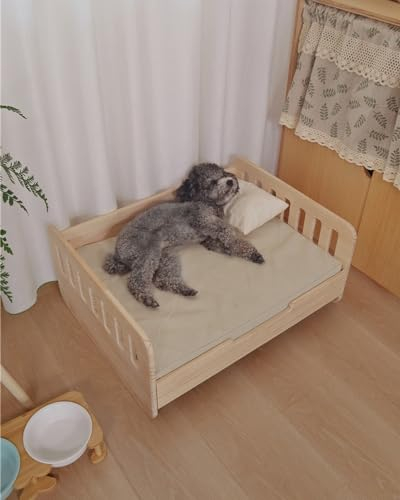 TUJOBA Hundebett Holzrahmen Erhöhtes Tierheimbett mit Matratze, Einfache Saubere Schwere Hundesofa -KOT Anti -Chew, Großrasse Haustiermöbel für Wohnzimmer (Size : XL)