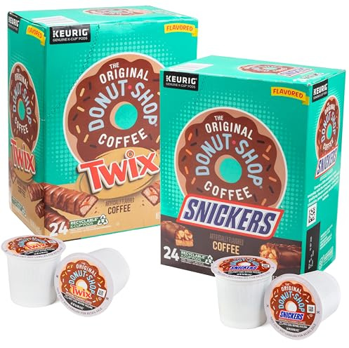SCS Direct The Original Donut Shop Snickers and Twixx Favored K-Cup Variety Value Pack - 48 Cups Total (24 each) - Light Roast, Compatible with all Kcup Keurig Single Serve Brewers
