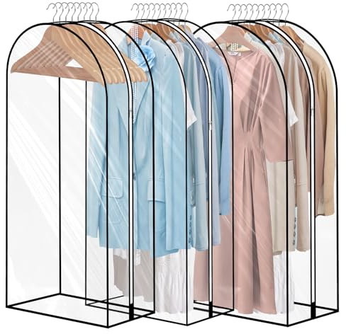 PADOLU 12 Gusseted All Clear Garment Bags for Hanging Clothes Storage 40 Dress Bags for Storage of Coats Sweater, Jacket,Dresses(3 Packs)…