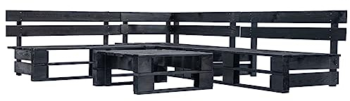 BaraSh 4-TLG. Garten-Lounge-Set aus Paletten Schwarz Holz Loungesofa Balkon MöBel Set