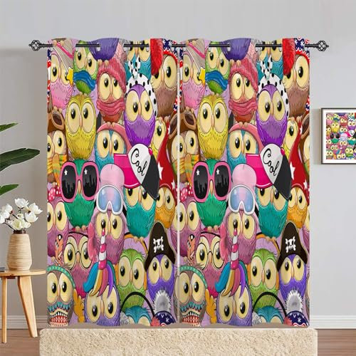 ANHOPE Nette Cartoon Tier Eule Vorhänge mit Ösen Kinder Jungen Mädchen Gardinen Blickdichte Thermo Vorhang Blackout Curtain Schlafzimmer Wohnzimmer Verdunklungsvorhänge 2er Set H 183 x B 140 cm
