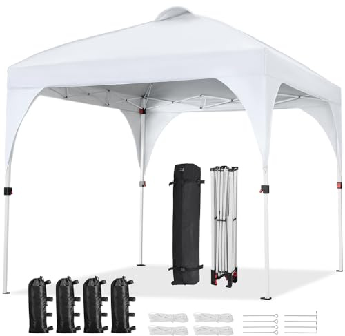 Yaheetech Gazebo da Giardino 2,4 x 2,4 M Impermeabile Pieghevole Tendone in Ferro e Tela Oxford con Paletti/Corde per Spiaggia/Uso Commerciale/Patio/Campagna/Veranda