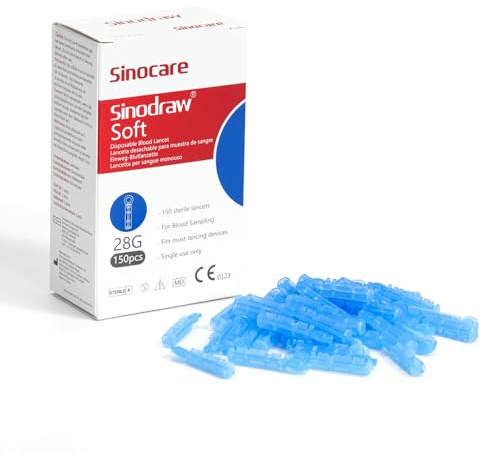 Sinocare Lancette Pungidito 28G, 150pcs Aghi per Misuratore Glicemia | per Misuratori di Glicemia/Acido Urico/Chetoni nel Sangue,Lieve Dolore, Lancette Sterili per Uso Quotidiano,Lancette Glicemia