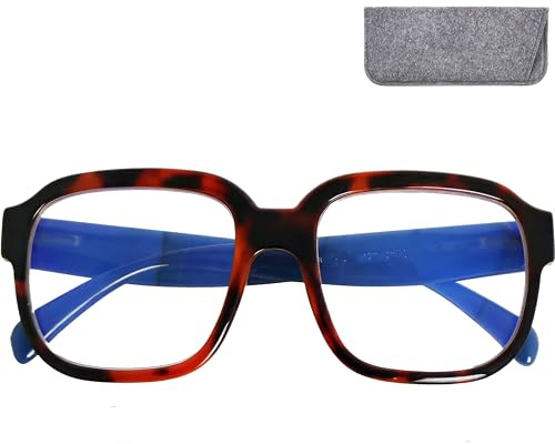 XL Computerbrille mit Dioptrien Blaulichtfilter Oversize mit Etui | Computerbrille für PC und Bildschirm: 0.0 bis +2.5 Dioptrien, Blaulichtfilter, UV-Schutz, große Gläser und Filz-Etui