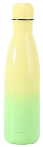 Mi Ko Mi Ka Botella de Agua Térmica de Acero Inoxidable Reutilizable | Sin BPA | Mantiene 24H Frio / 12H Calor | Hermética - Doble Pared a Prueba de Fugas (Amarillo-Verde Claro, 500ml)