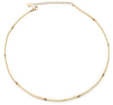 Aleasha Mini Boho Beaded Necklace for Women 2mm Citrine Quartz Gemstone Gold Choker Stainless Steel 45cm Adjustable Bohemian Beach Summer Jewelry Handmade