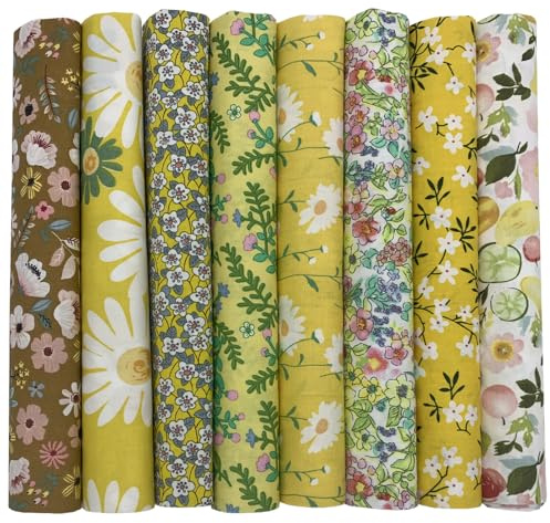 EDGEAM Lot de 8 Tissus Couture 50 x 50 cm Tissu Coton Textiles Multicolores Tissus au Metre Patchwork pour DIY Couture Artisanat (Jaune, 50 x 50 cm)
