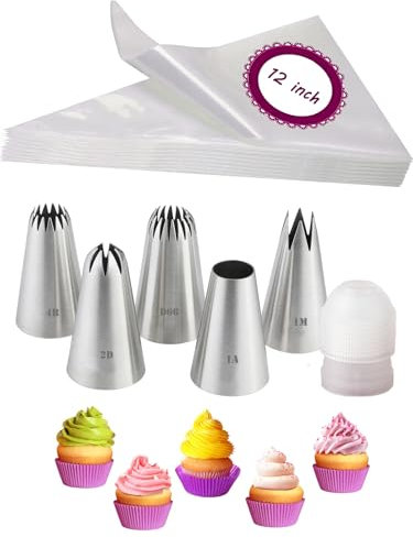 Set di beccucci grandi per glassa e sacchetto con accoppiatore, 1 m, 2D, 1 A, 4B, D66, set di beccucci grandi e sac à poche usa e getta, 30,5 cm