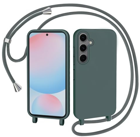 AOMYKE Handyhülle für Samsung Galaxy S24 FE Hülle mit Band, Handyband Samsung Galaxy S24 FE Hülle zum Umhängen Schutzhülle mit Kette Kordel Weich TPU Liquid Silikon Case, Grün