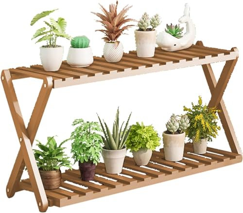 Estante de Escalera para Plantas de 2 Niveles, Soporte para Flores de bambú, Estante para exhibición de Plantas, estantes para Flores, Estante para maceteros escalonados en Esquina, Soporte