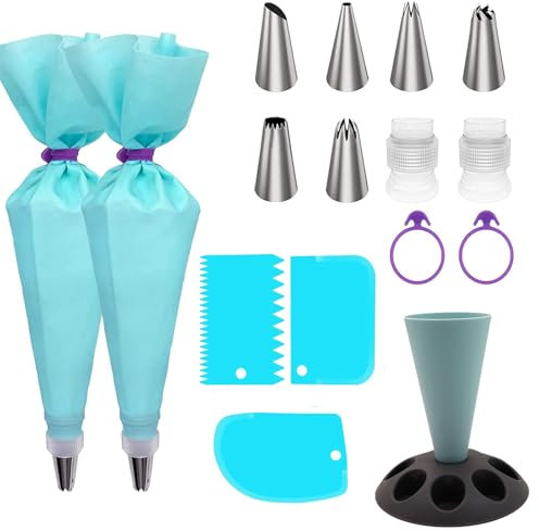 ERFGT 16 Pezzi Set di Sacchetti per Piping, Set di Beccucci per Torte in Acciaio Inox, sac a Poche. Porta per Sacchetto per Pasticceria, Kit Pasticceria Professionale, per Torte, Cupcake e Biscotti