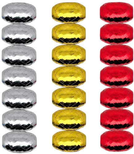 Set Ringelband Polyband Geschenk-Band Geschenkschleifen zum Basteln und Verpacken - glänzend & matt sortiert (rot - gold - silber, 18 Rollen Geschenkband je 10m)