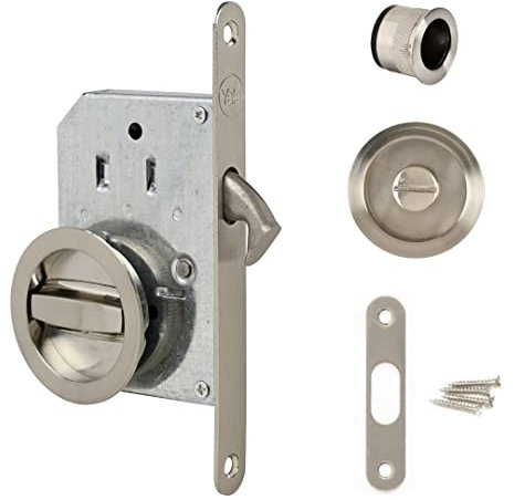 Yale Lot de 2 Poignées cuvettes rondes encastrables pour porte coulissante - Ø intérieur 48 mm - Acier finition nickelé brossé - Convient pour portes en bois - Inclus tire-doigt, cache mortaise, vis