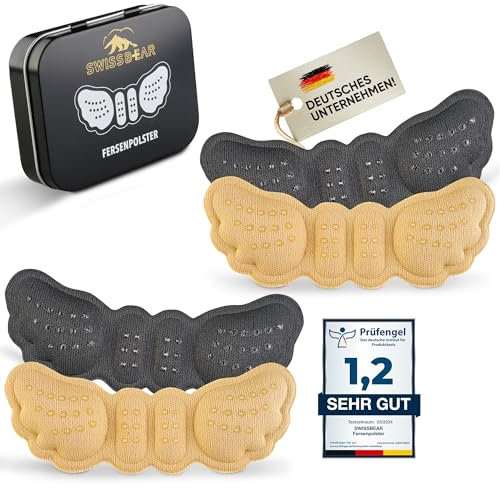 SWISSBEAR Fersenpolster mit Memory Schaum 4er Set: Ultimativer Komfort & Schutz - Fersenpolster für zu große Schuhe - Fersenschutz für Schuhe, hautfreundlich, Rutschfest