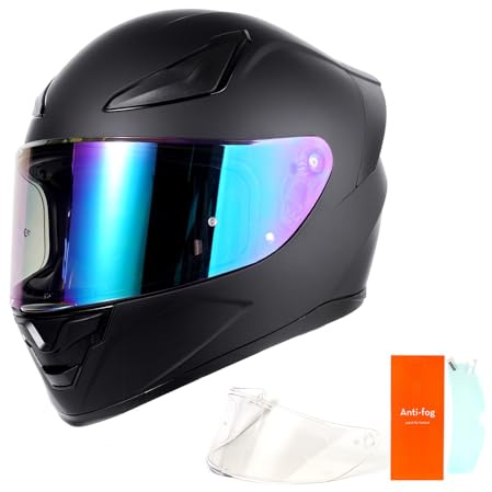 OTS Dual Clear & Tinted Visor Full Face DOT Motorcycle Helmet - Lightweight Airflow ABS Shell, Quick-Release Buckle, Washable Liner for Men Women(Matte Black, Medium)