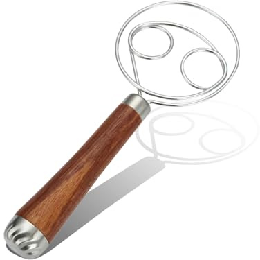 Dough Whisk, Bread Making Accessories Double Eyes Stainless Steel Danish Dough Whisk | Egg Beater with Wooden Handle | Bread Baking Supplies | Bread Making Tools Whisks for Cooking & Mixing Dough