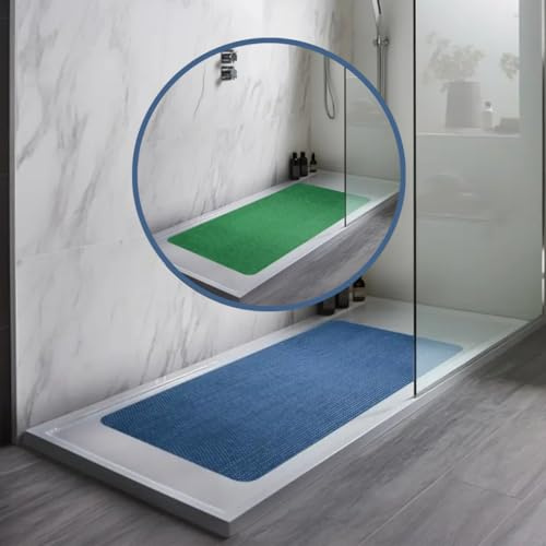 Nicoman Reversible Bath Mat Non Slip Anti Mold, Shower Mat for Tub Bathtub, Anti Slip Shower Mats for Inside Outside, Safety Washable Quick Drying Large Bath Matt (Blue/Green, 100x40cm)