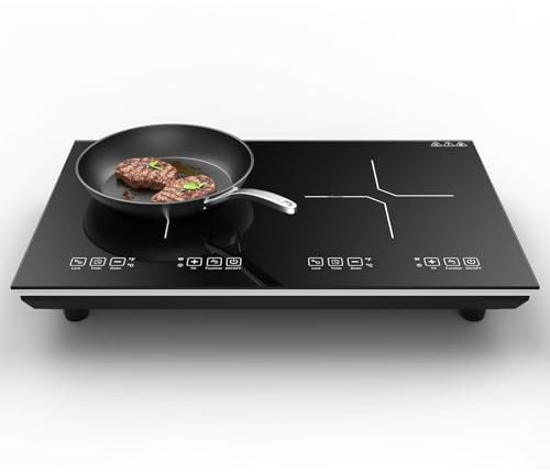Plaque Induction 2 feux,Double Plaque de Cuisson Induction Plate 3600W 220v-240v 50Hz, en Verre de Cristal Noir,11 Températures et Niveaux de Puissance,Minuterie de 3 Heures