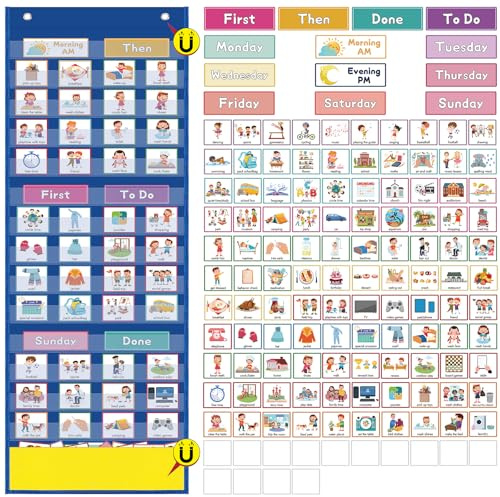 Meetory Magnetic Visual Timetable, 137 PECS Cards Weekly Behaviour Charts for Autism, Now and Next Autism Sensory Weekly Timetable for Home School ADHD ASD