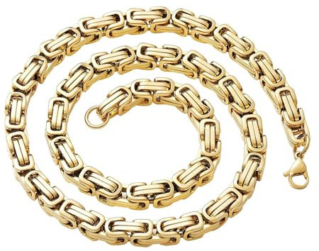 Daesar Gold Kette 51CM Herren ohne Anhänger, 8MM Königskette Edelstahl Halskette Hip Hop Partnerkette Personalisiert