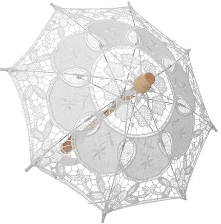 GreatRise Spitze Regenschirm Weiß Vintage Spitzenschirm Klein Hochzeits-Spitzen-Sonnenschirm Blumenschirme Brautschirm für Braut Hochzeit Teeparty Fotografie-Requisiten Dame Kostüm Zubehör Weiß M