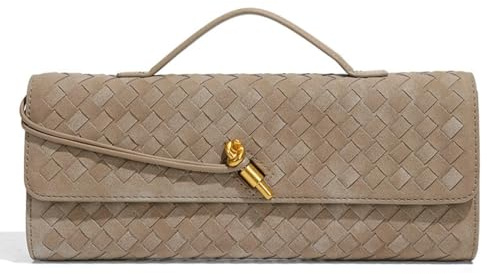 Upbull Trendy Woven Evening Clutch Purses Women Underarm Shoulder Handbag Cute Satchels Crossbody Purse PU Leather Wallet, E Suede Light Khaki, S