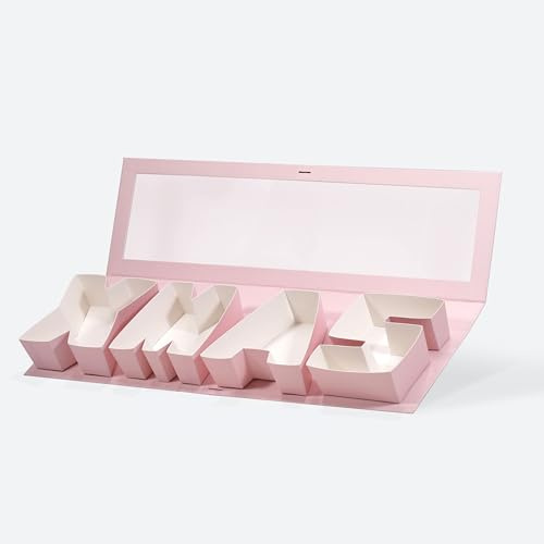 Geoto Geschenkschachtel mit 4 Buchstaben, weiß/rosa/rot/marineblau, luxuriöses kreatives Design, Karton, Weihnachtsgeschenkverpackung, 2 Packungen (Rosa mit Fenster)