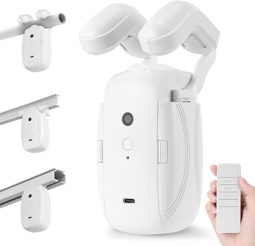 nmoiww Automatico Apritore e Chiusore di Tende, Apritore Elettrico di Tende con Telecomando, Perfetta Adattabilità per Raffrollo e Guide a U in Ogni Stanza (1 x Raffrollo)