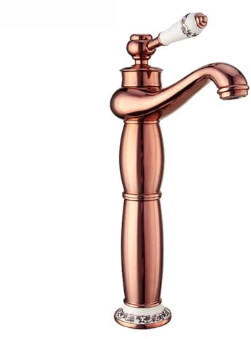 Wasserhahn Bad Waschtischarmatur Mischbatterie Waschbecken Hoher Mischbatterie-Einloch-Warm und Kaltwasser-Aufsatzwaschtisch-Wasserhahn mit Einhebel-Design Roségold Badarmatur Waschbeckenarmatur