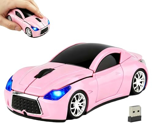 Souris Sans Fil en Forme de Voiture 1200 DPI Optique Silencieuse Portable Sans Fil avec Récepteur 2.4G USB pour Ordinateur Portable Tablette PC Cadeau pour étudiants Enfants Garçons et Hommes(Rose)