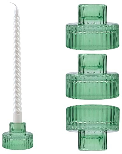 GORGECRAFT 4 candelabro de Cristal Verde Vintage con Forma de Cono Acanalado, para Centro de Mesa, para Bodas, Cenas, Fiestas, Navidad, Decoración del Hogar Y Festivales.