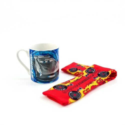 MVL Cute Pixaar Car Coffee Mug with Matching Socks Gift Set –Lighting Storms Tea Cup & Cozy Stocking for Kids Gift Birthday, Christmas | Kitchen Drinkware Accessory- Winter Essential